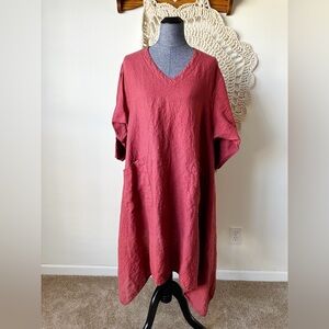 Match Point Rose Pink Linen Lagenlook Midi Dress Size Medium